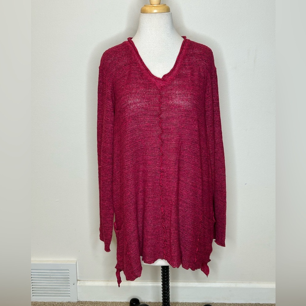 Fenini Melange Knit V neck Sweater with Patch Pockets L